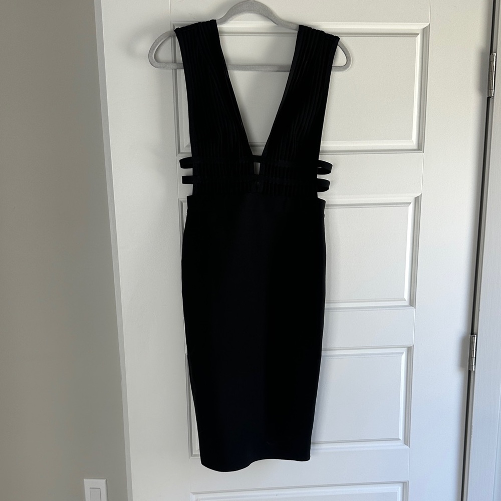 bebe Black Deep V Midi Sheath Dress